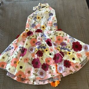 Lulus Blooming Bliss Ivory 3D Floral Embroidered Halter Mini Dress